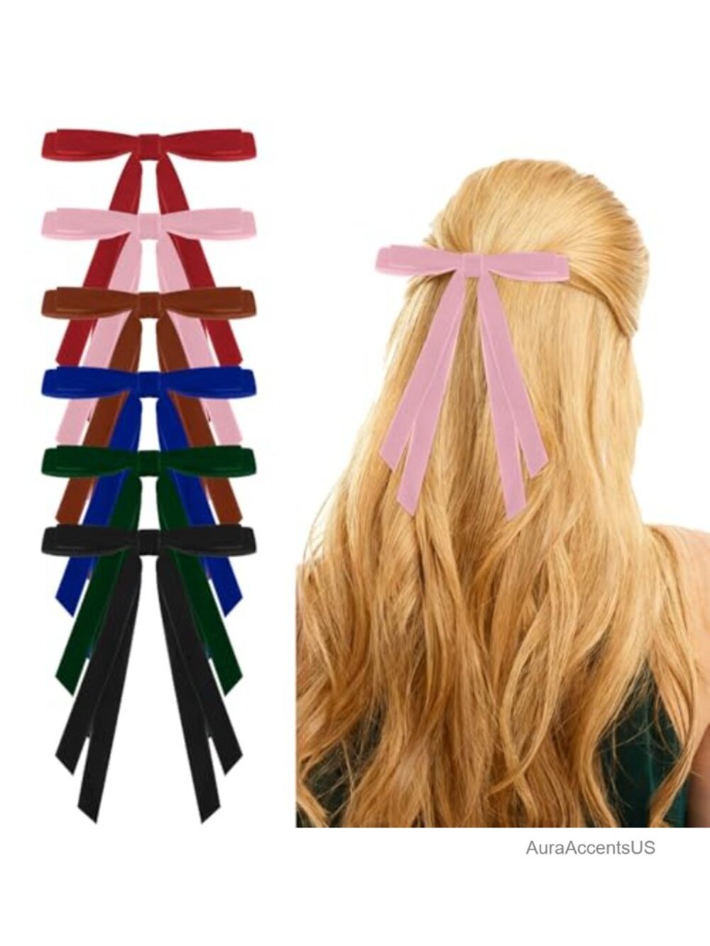 Velvet Hair Bows with Alligator Clips Set of 6 Large Bow Hair Accessories